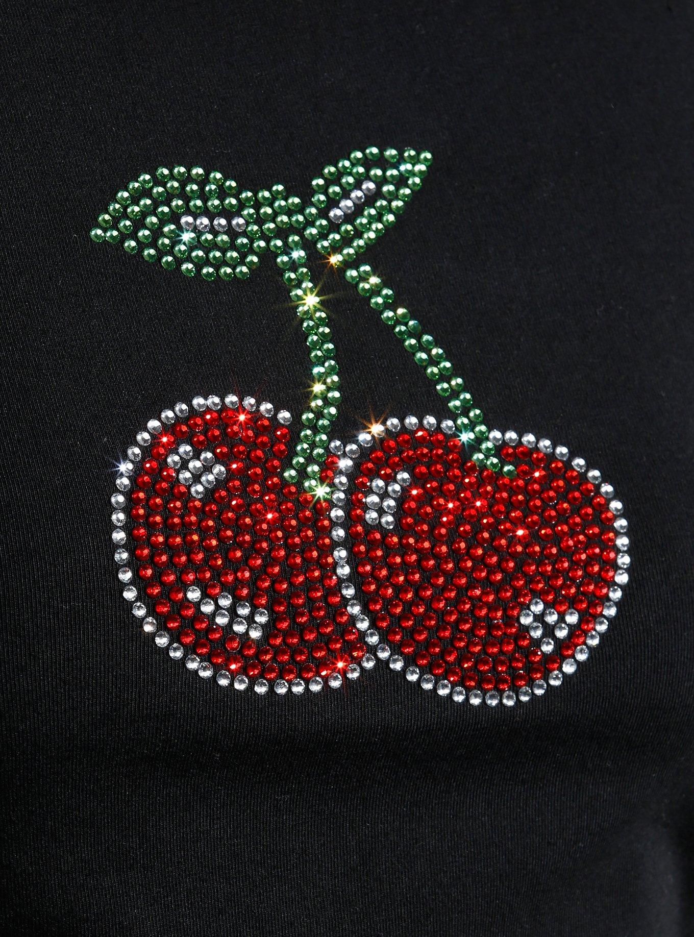 Social Collision Rhinestone Cherries Girls Crop Ringer T-Shirt, RED, alternate