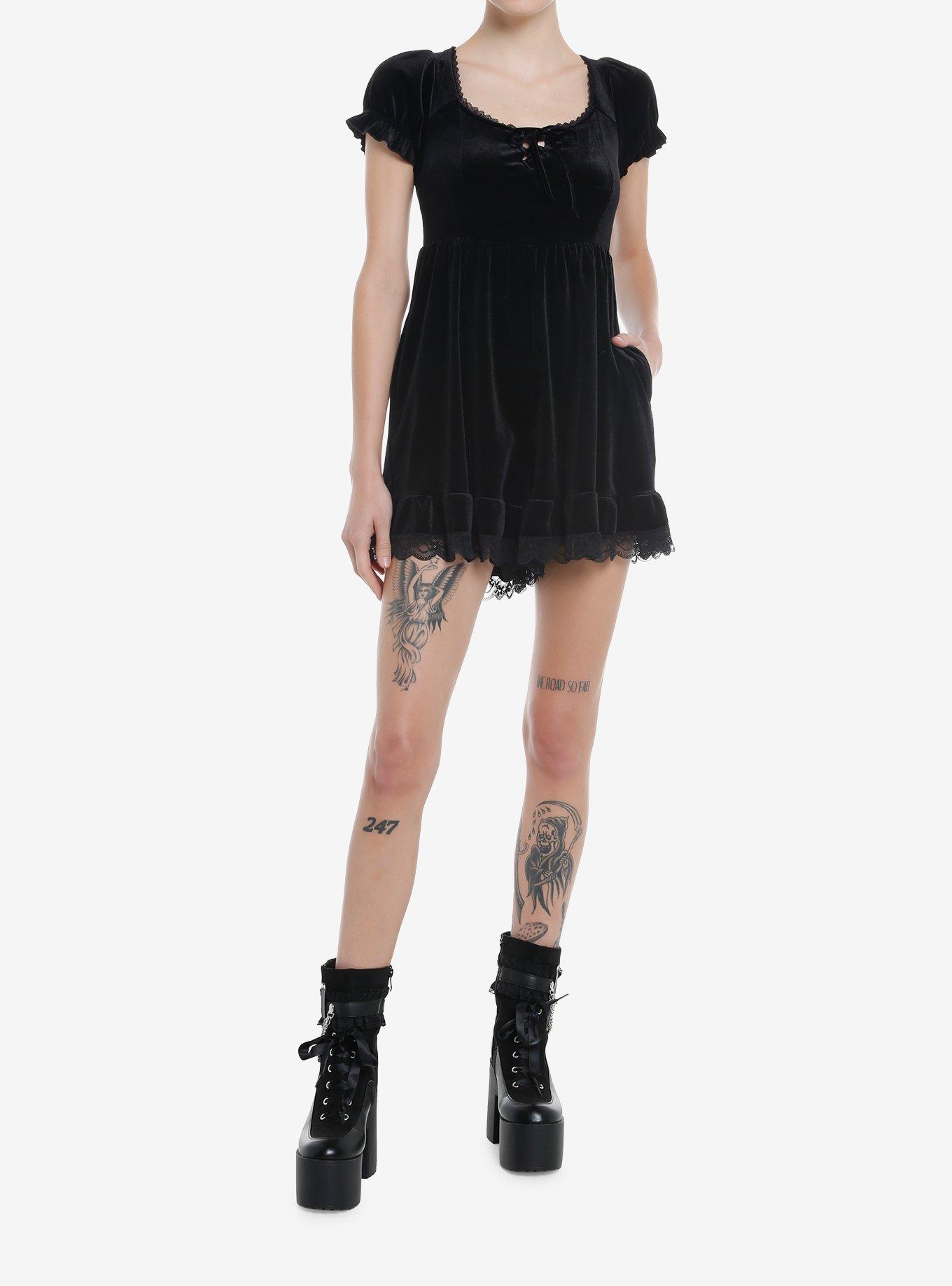 Black Velvet Lace Romper, BLACK, alternate