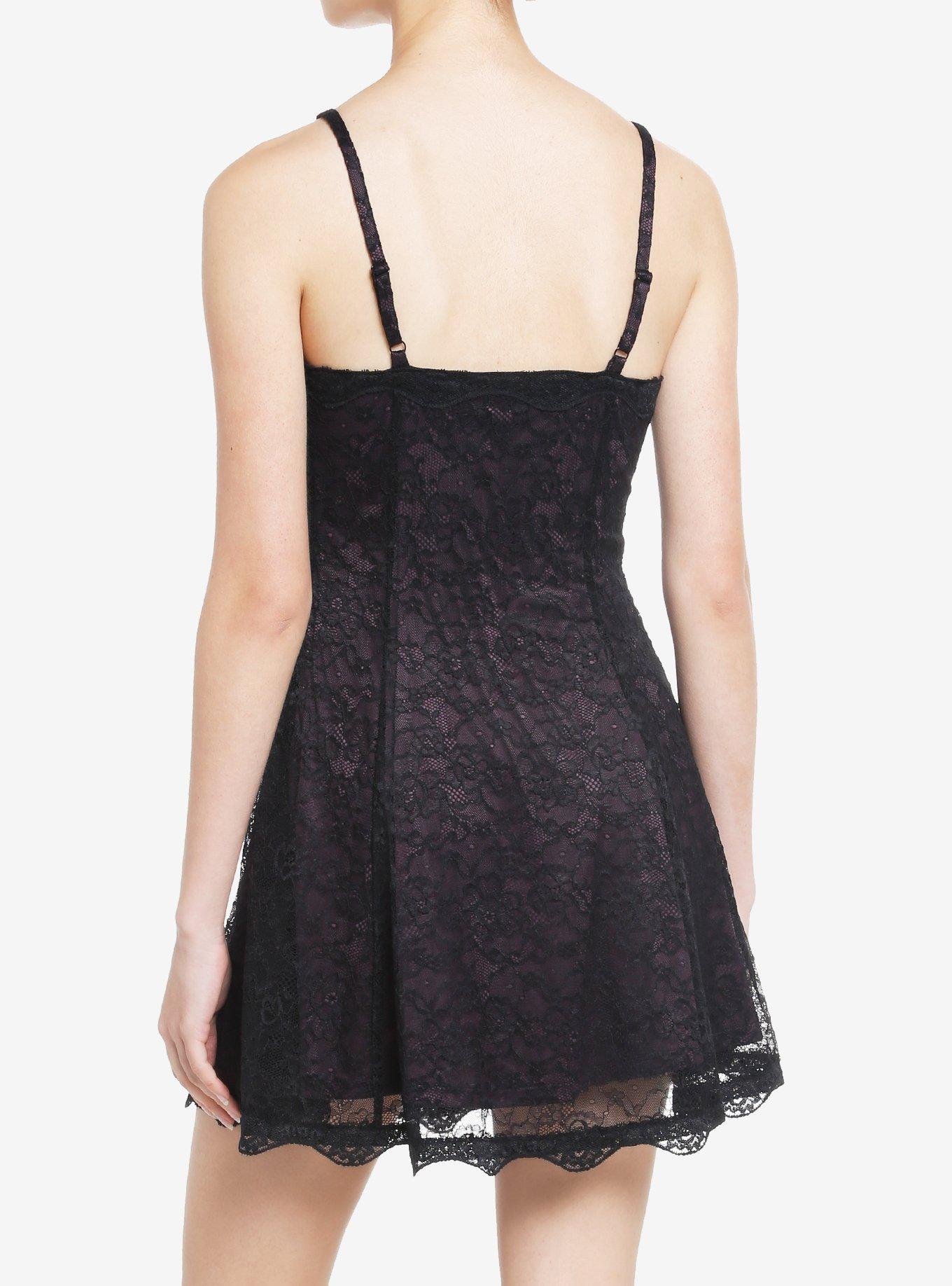 Cosmic Aura Purple & Black Lace Rosette Mini Dress, BLACK, alternate