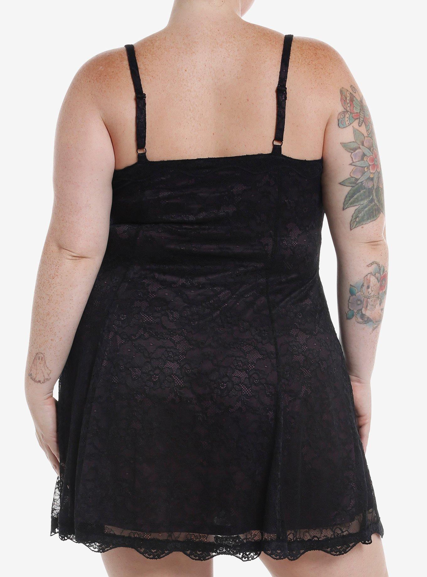 Cosmic Aura Purple & Black Lace Rosette Mini Dress Plus Size, BLACK, alternate