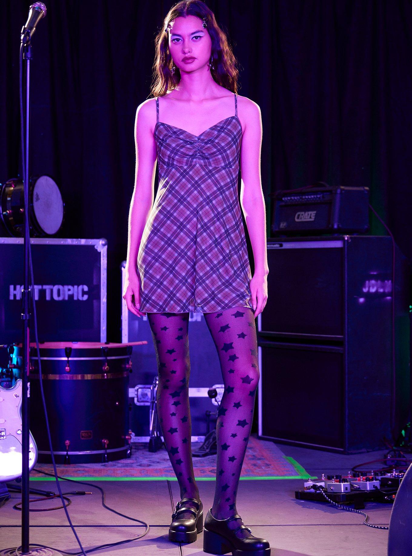 Social Collision Green Plaid Mesh Mini Dress, BLACK, alternate