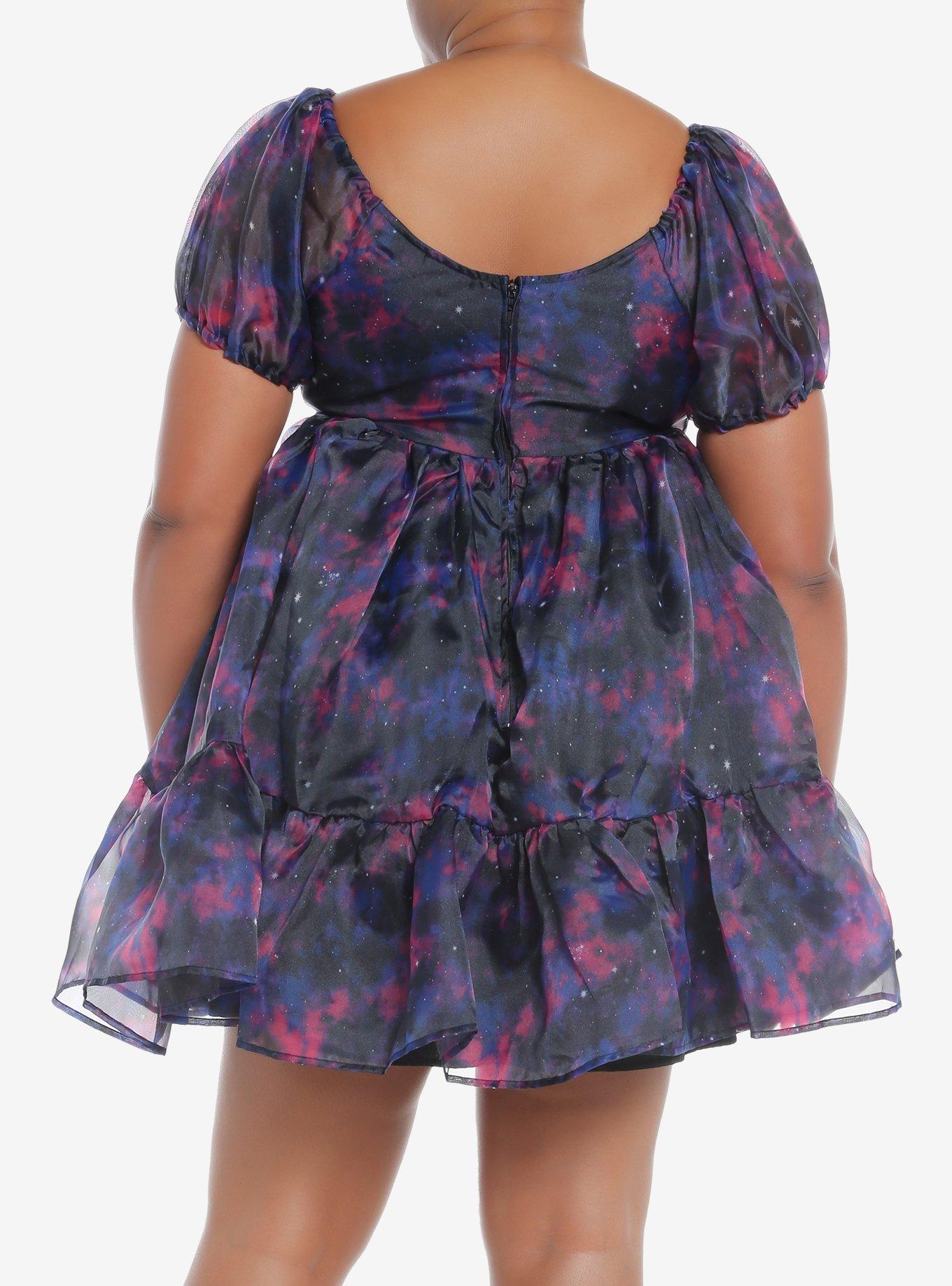 Cosmic Aura Galaxy Tiered Organza Dress Plus Size, PINK, alternate