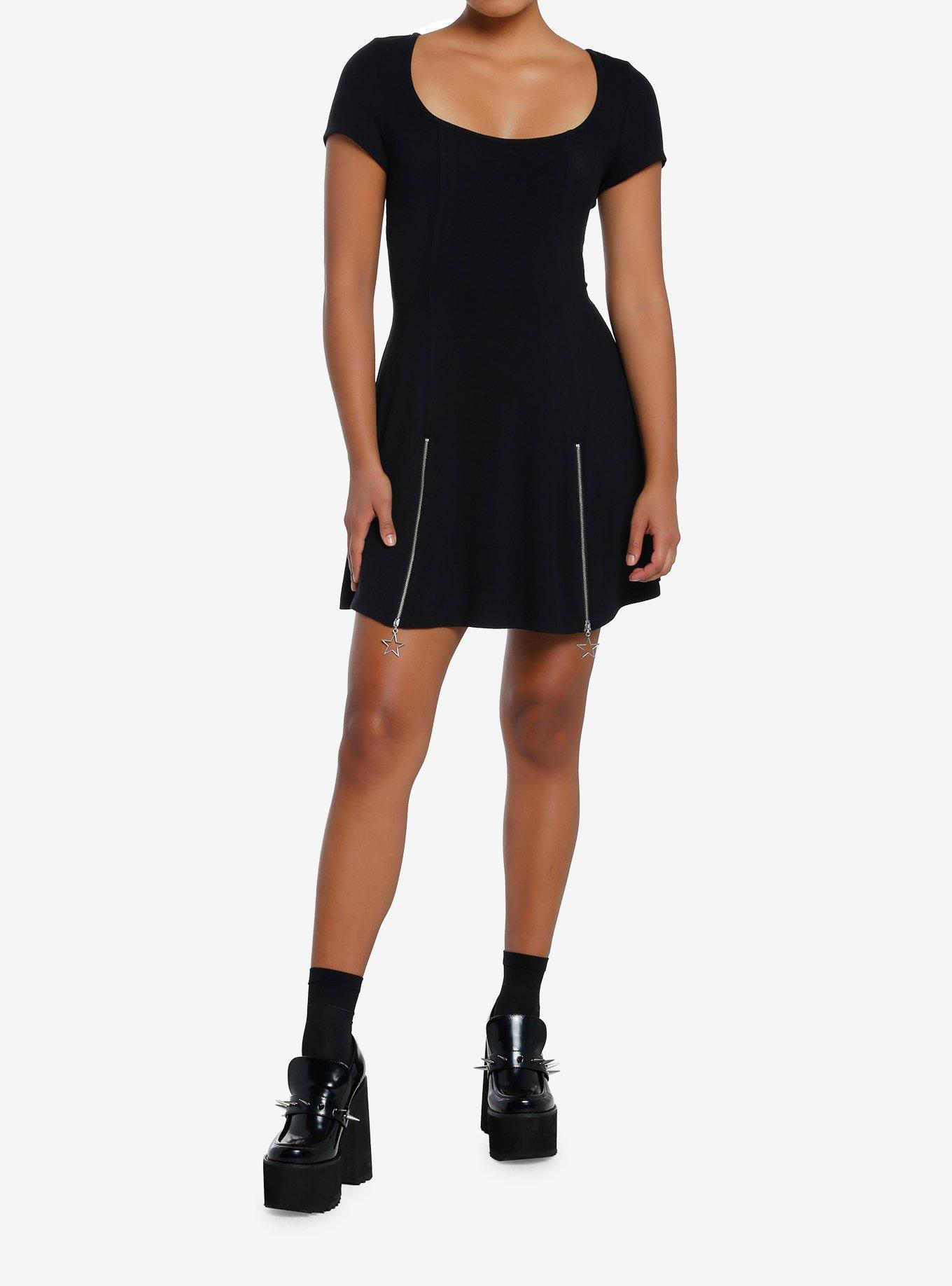 Social Collision Black Star Zipper Dress, BLACK, alternate