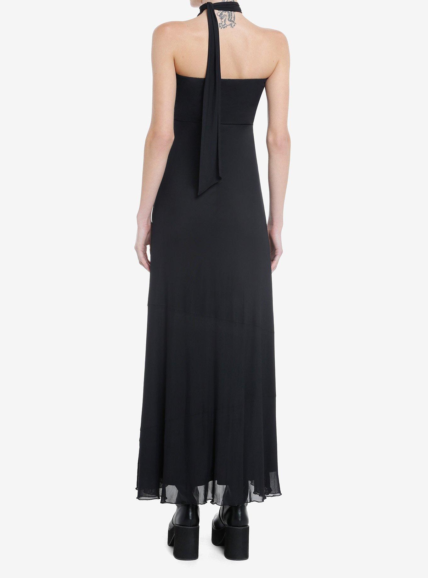 Cosmic Aura Black Neck Tie Strapless Maxi Dress, BLACK, alternate