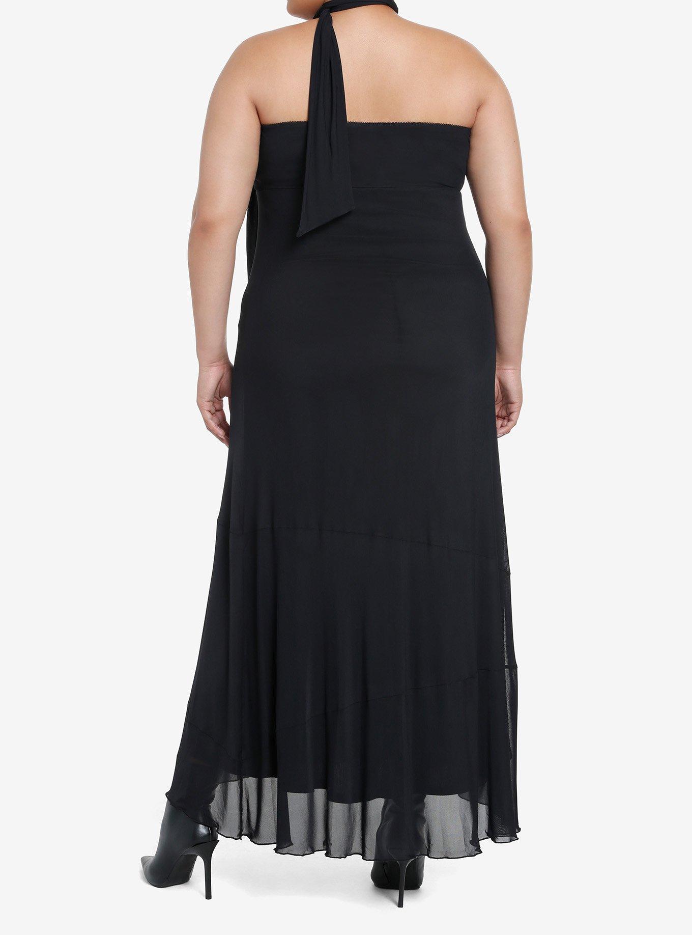 Cosmic Aura Black Neck Tie Strapless Maxi Dress Plus Size, BLACK, alternate
