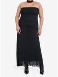 Cosmic Aura Black Neck Tie Strapless Maxi Dress Plus Size, BLACK, alternate