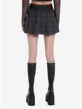 Grey Plaid Double-Belted Mini Skirt, GREY, alternate