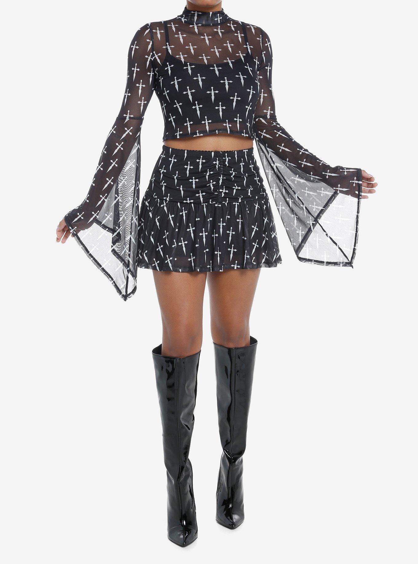 Social Collision Daggers Mesh Mini Skirt, , alternate