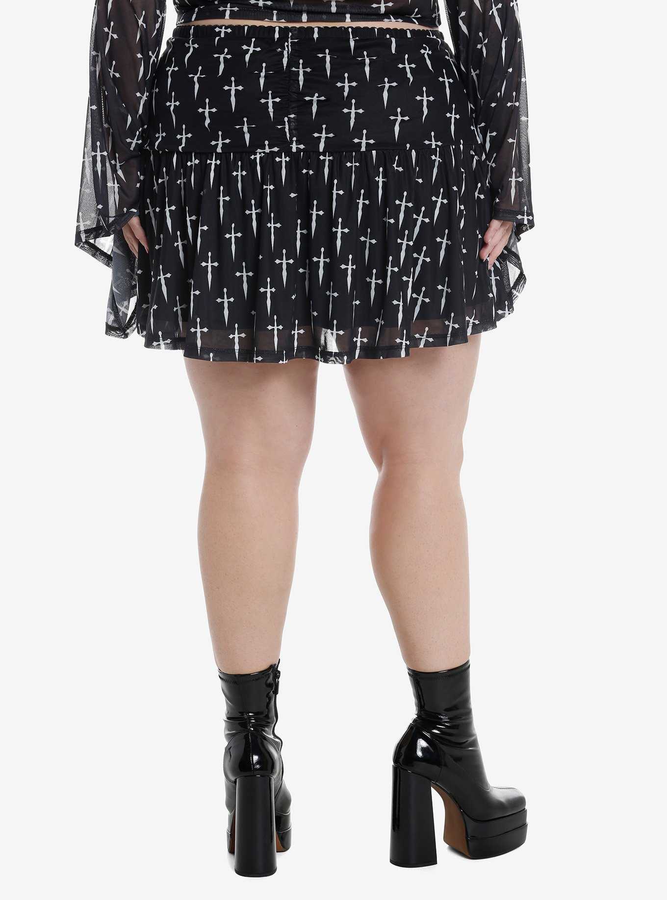 Social Collision Daggers Mesh Mini Skirt Plus Size, , hi-res