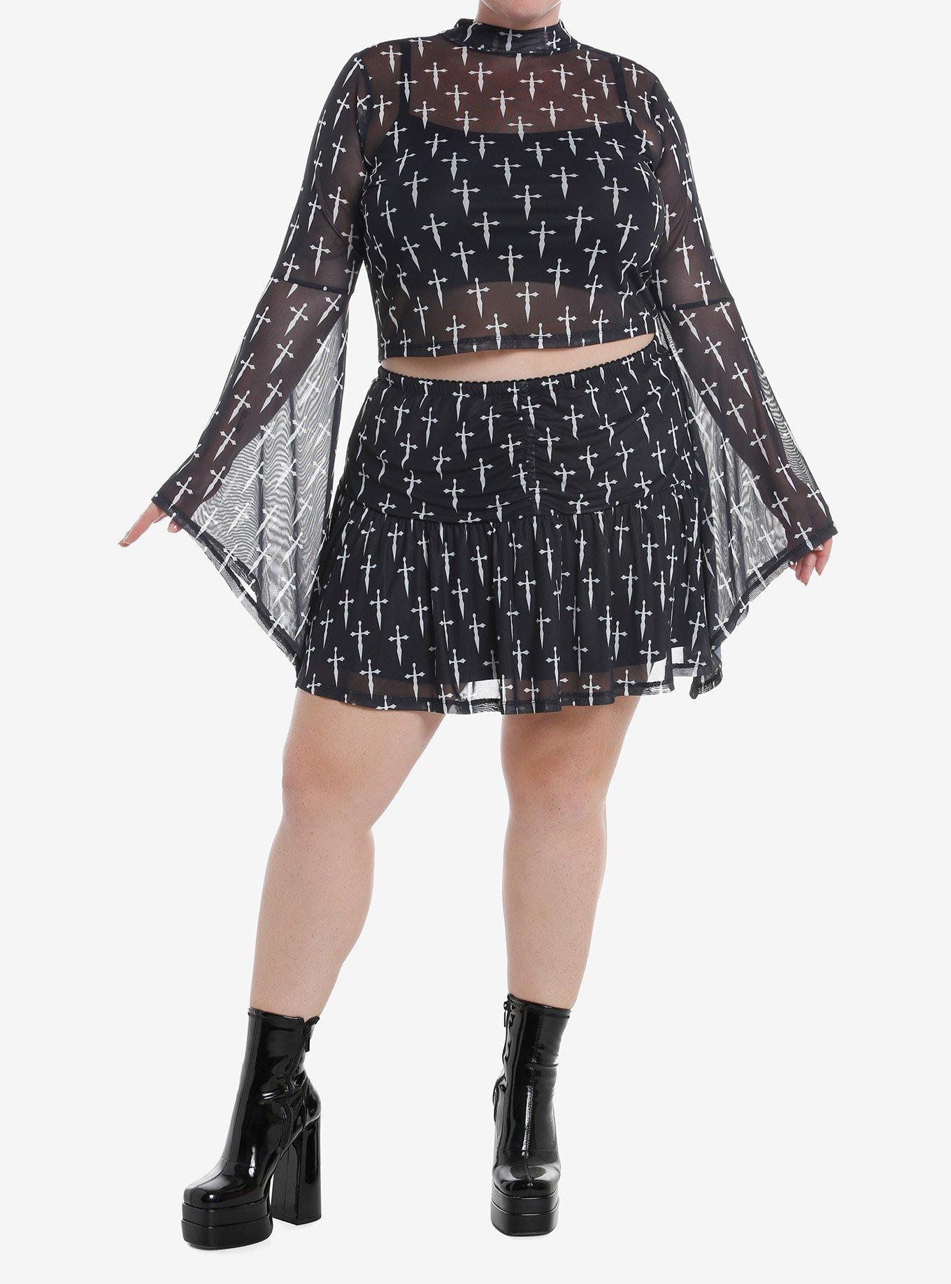 Social Collision Daggers Mesh Mini Skirt Plus Size, , alternate