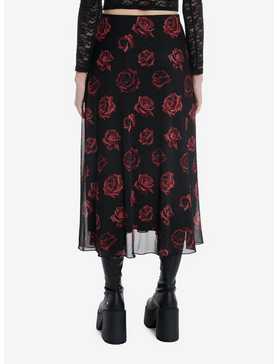 Cosmic Aura Red Rose Mesh Midi Skirt, , hi-res