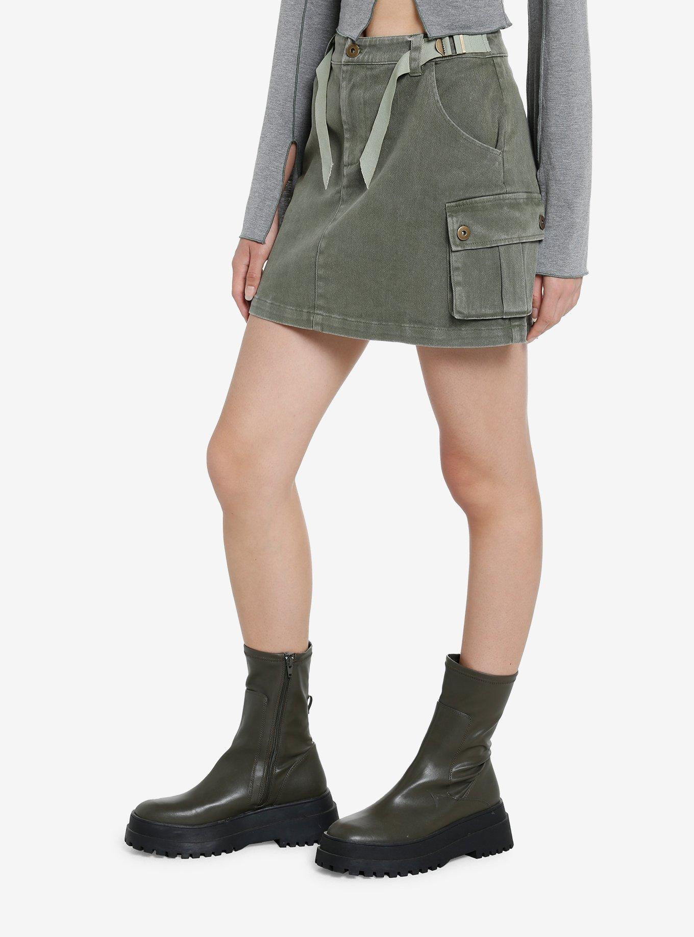 Army Green Hardware Strap Utility Skirt, GREEN, alternate