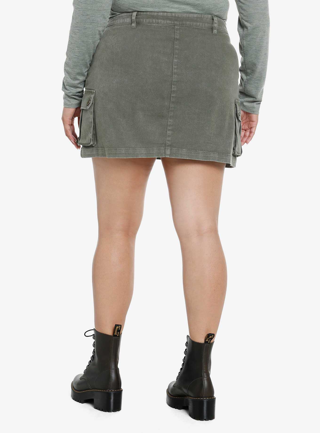 Army Green Hardware Strap Utility Skirt Plus Size, , hi-res