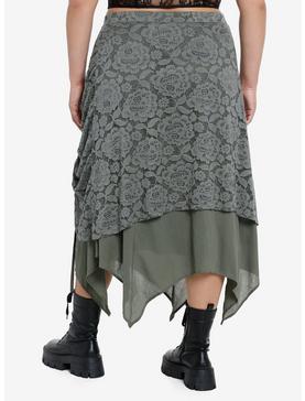 Thorn & Fable Green Lace Layered Ruched Midi Skirt Plus Size, , hi-res