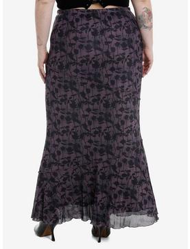 Cosmic Aura Purple & Black Roses Mesh Maxi Skirt Plus Size, , hi-res
