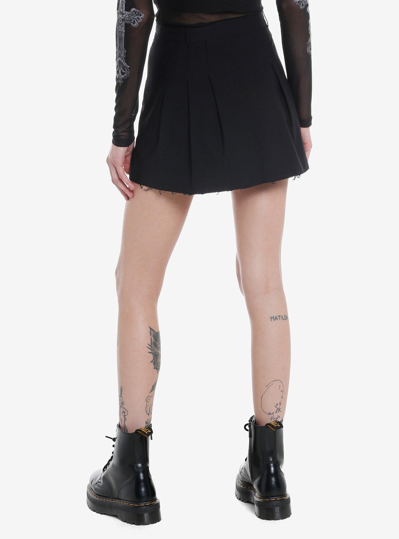 Black Pleated Mini Skirt, GREY, alternate