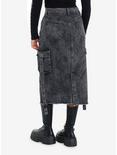 Black Acid Wash Cargo Denim Maxi Skirt, GREY, alternate