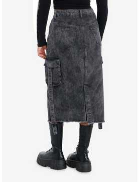 Black Acid Wash Cargo Denim Maxi Skirt, , hi-res