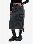 Black Acid Wash Cargo Denim Maxi Skirt, GREY, alternate