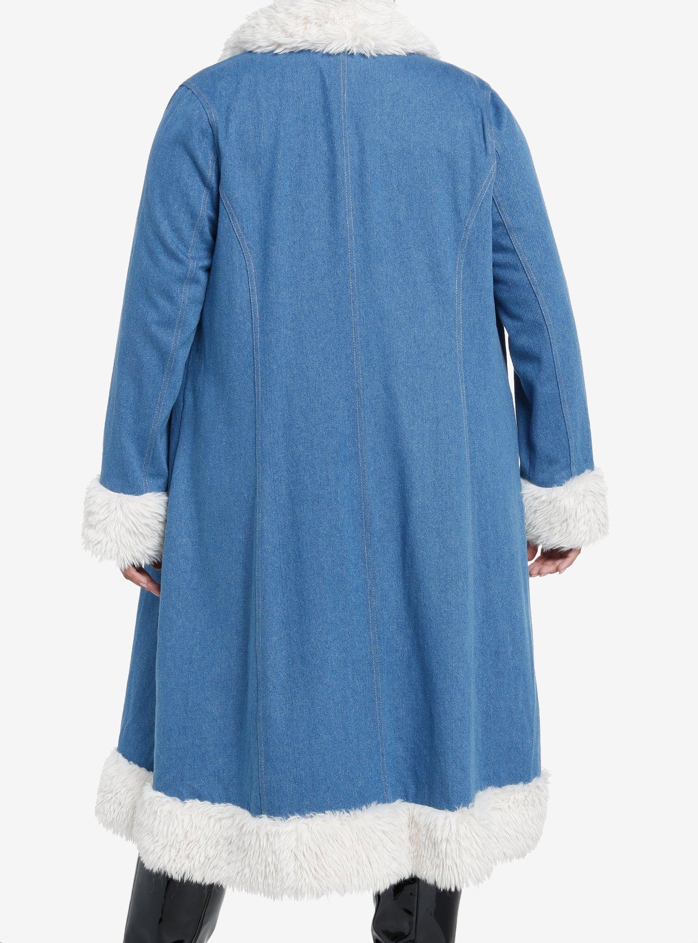 Social Collision Denim Fur Trim Girls Long Coat Plus Size, CREAM, alternate