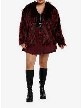 Social Collision Red & Black Faux Fur Girls Hoodie Plus Size, , hi-res