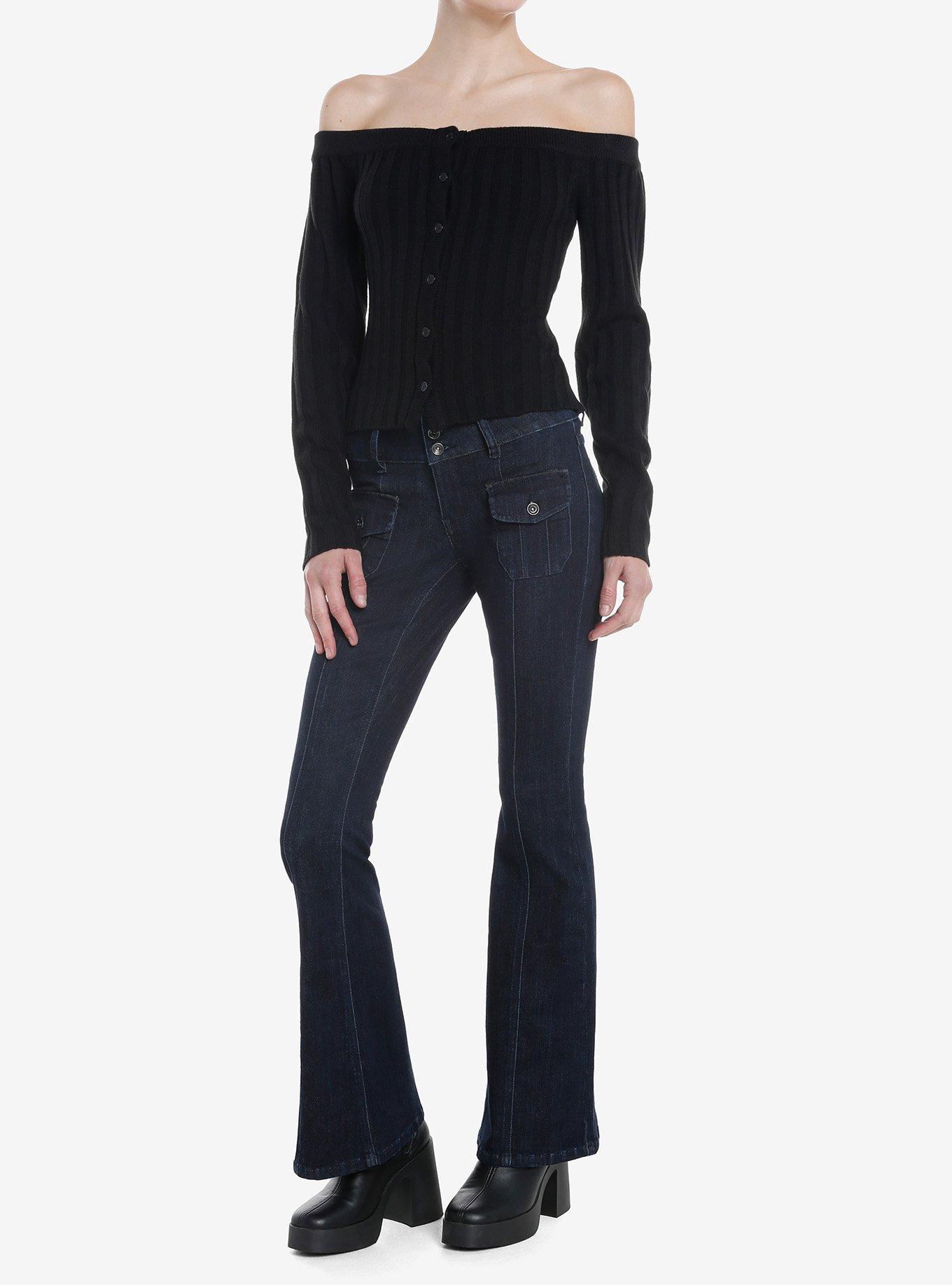 Social Collision Black Off-The-Shoulder Girls Knit Sweater, BLACK, alternate