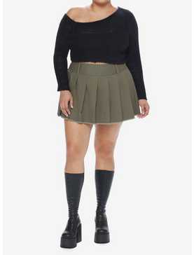 Social Collision Black Fuzzy Off-The-Shoulder Girls Sweater Plus Size, , hi-res