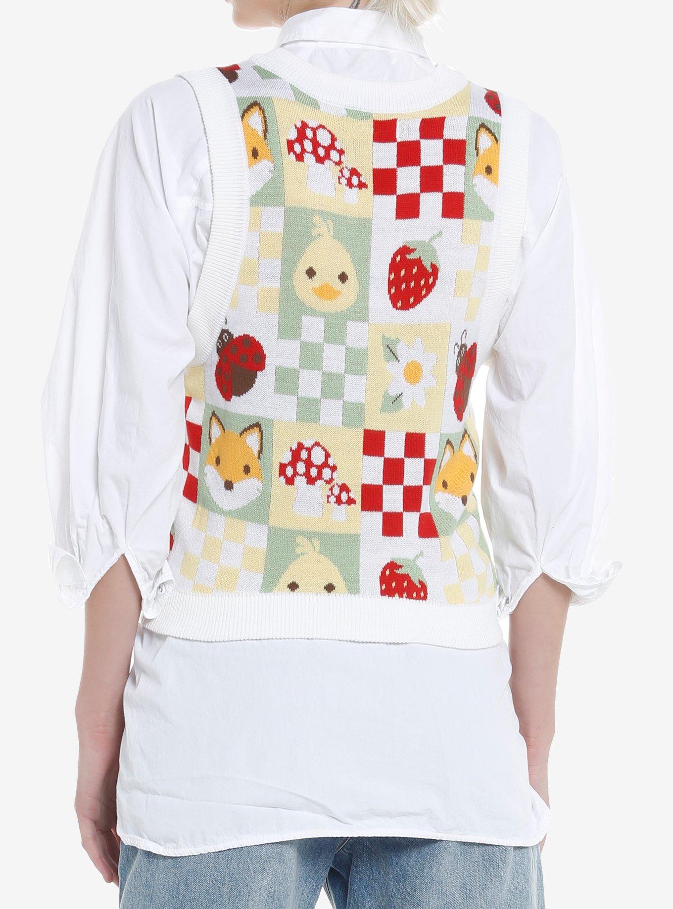Thorn & Fable Forest Creatures Girls Sweater Vest, GREEN, alternate