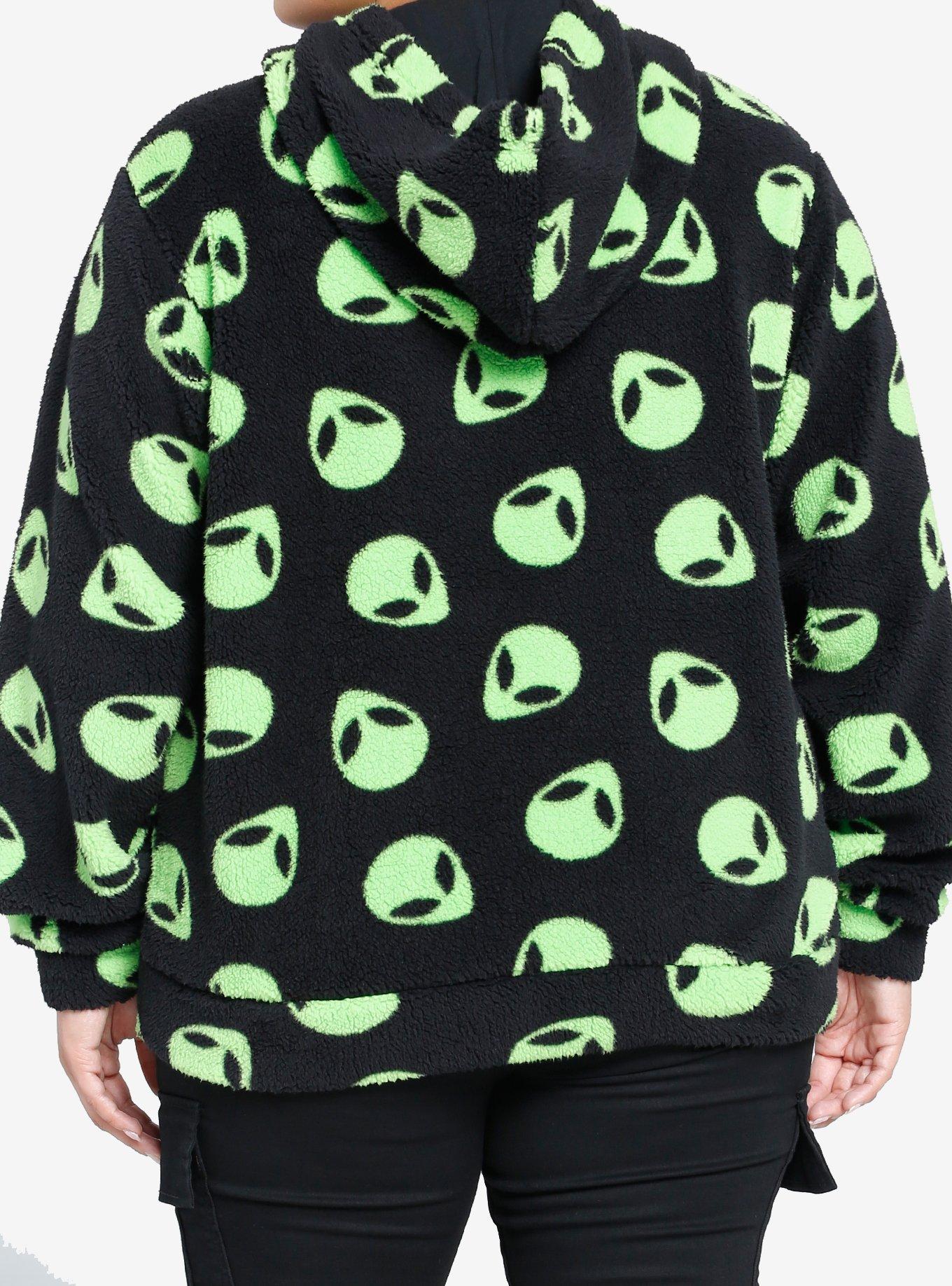 Alien Fuzzy Sherpa Girls Hoodie Plus Size, GREEN, alternate