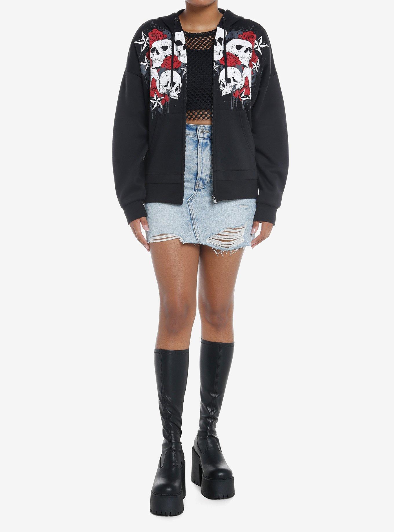 Social Collision Skulls & Red Roses Girls Hoodie, , hi-res