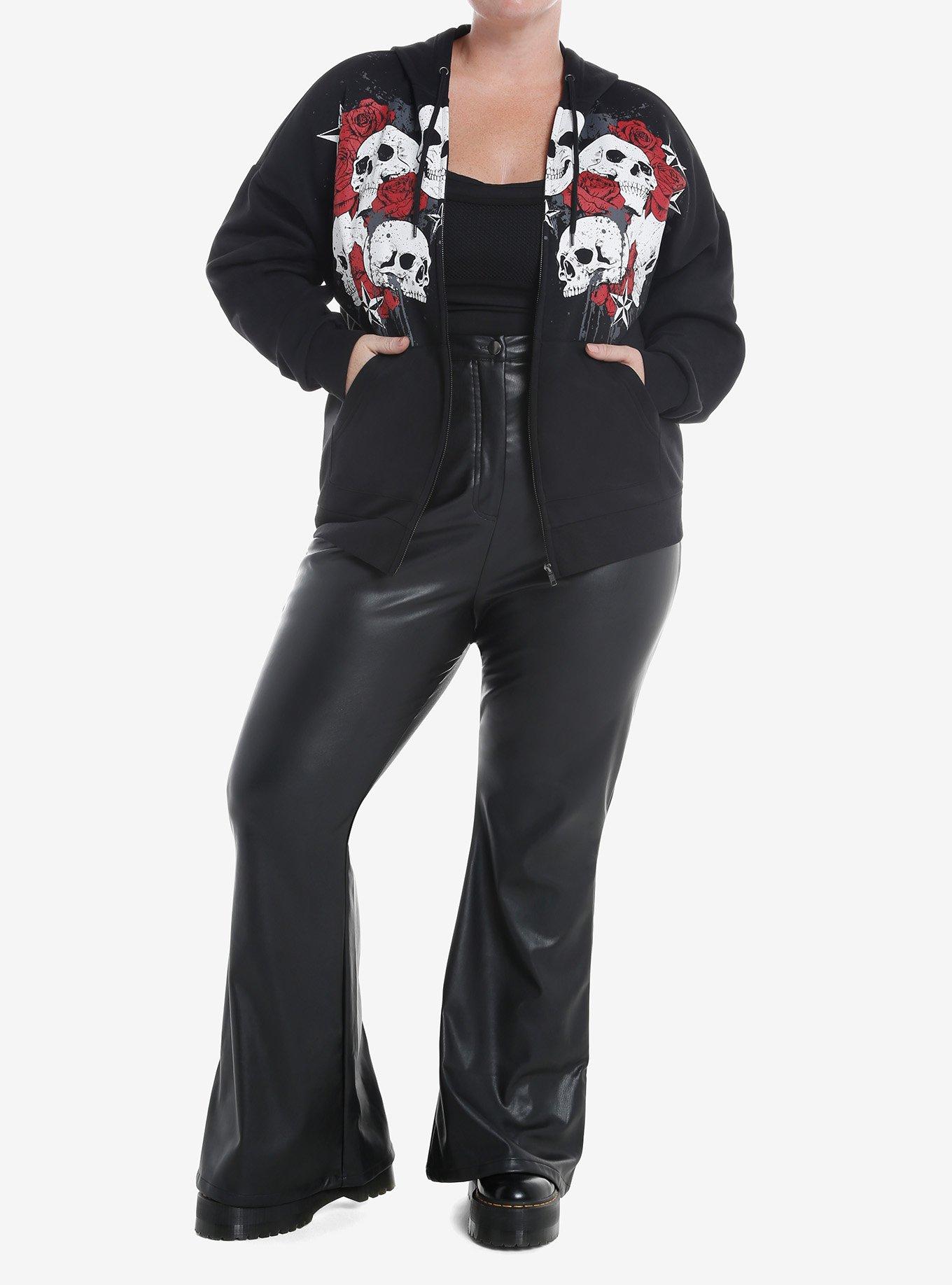 Social Collision Skulls & Red Roses Girls Hoodie Plus Size, RED, alternate