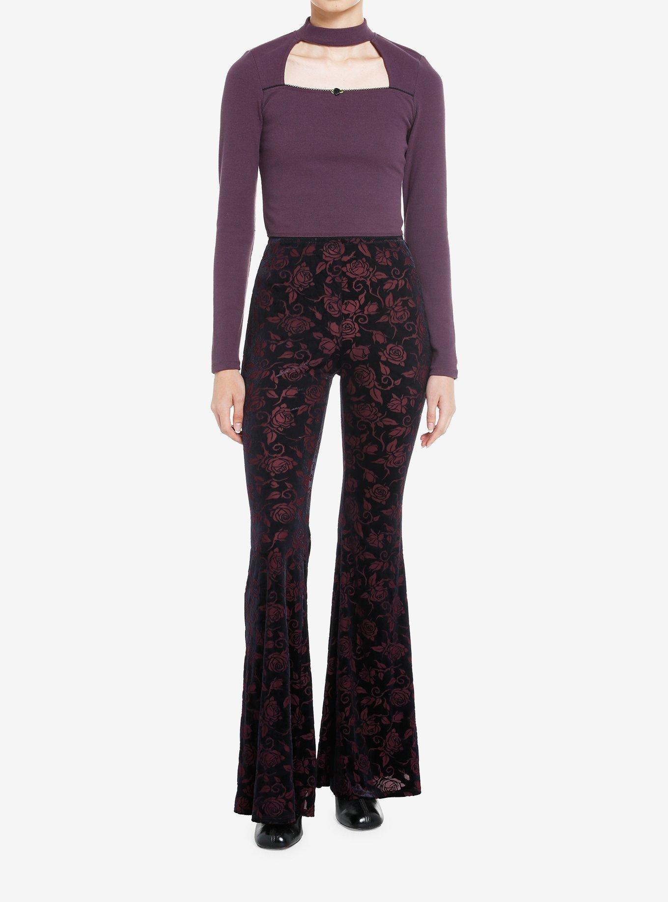 Cosmic Aura Purple Mock Neck Cutout Girls Long-Sleeve Top, BLACK, alternate