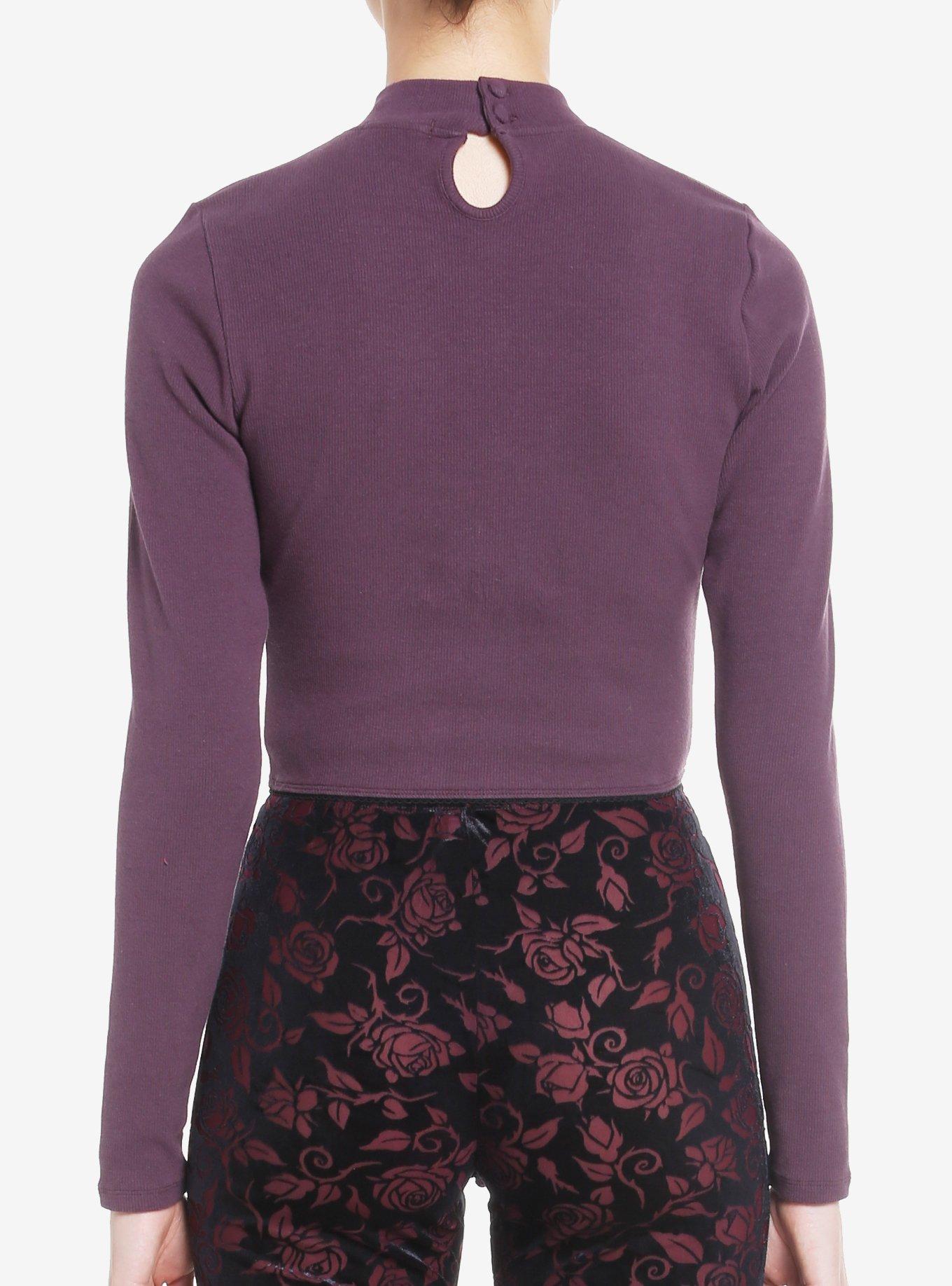 Cosmic Aura Purple Mock Neck Cutout Girls Long-Sleeve Top, BLACK, alternate