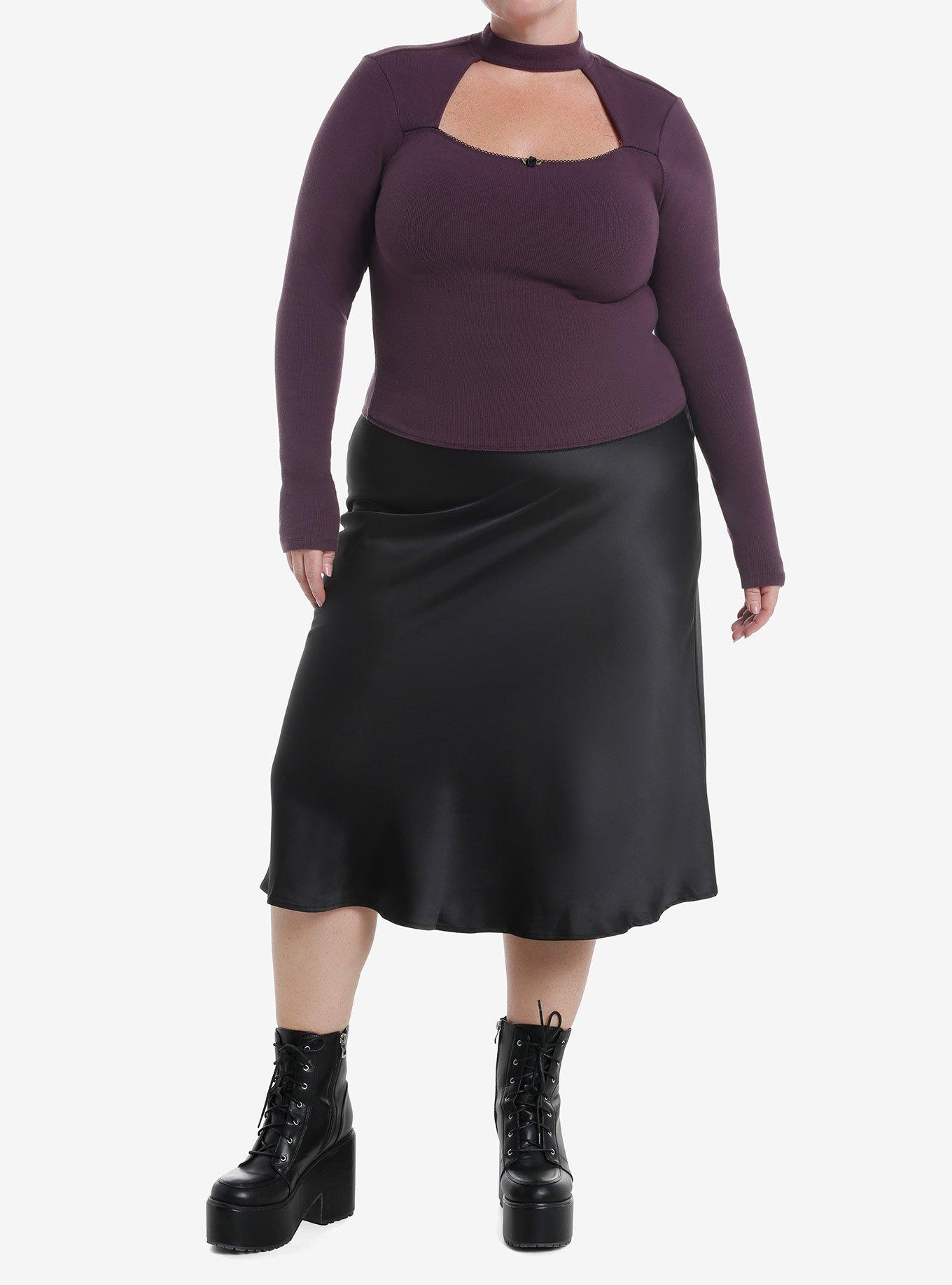 Cosmic Aura Purple Mock Neck Cutout Girls Long-Sleeve Top Plus Size, , hi-res