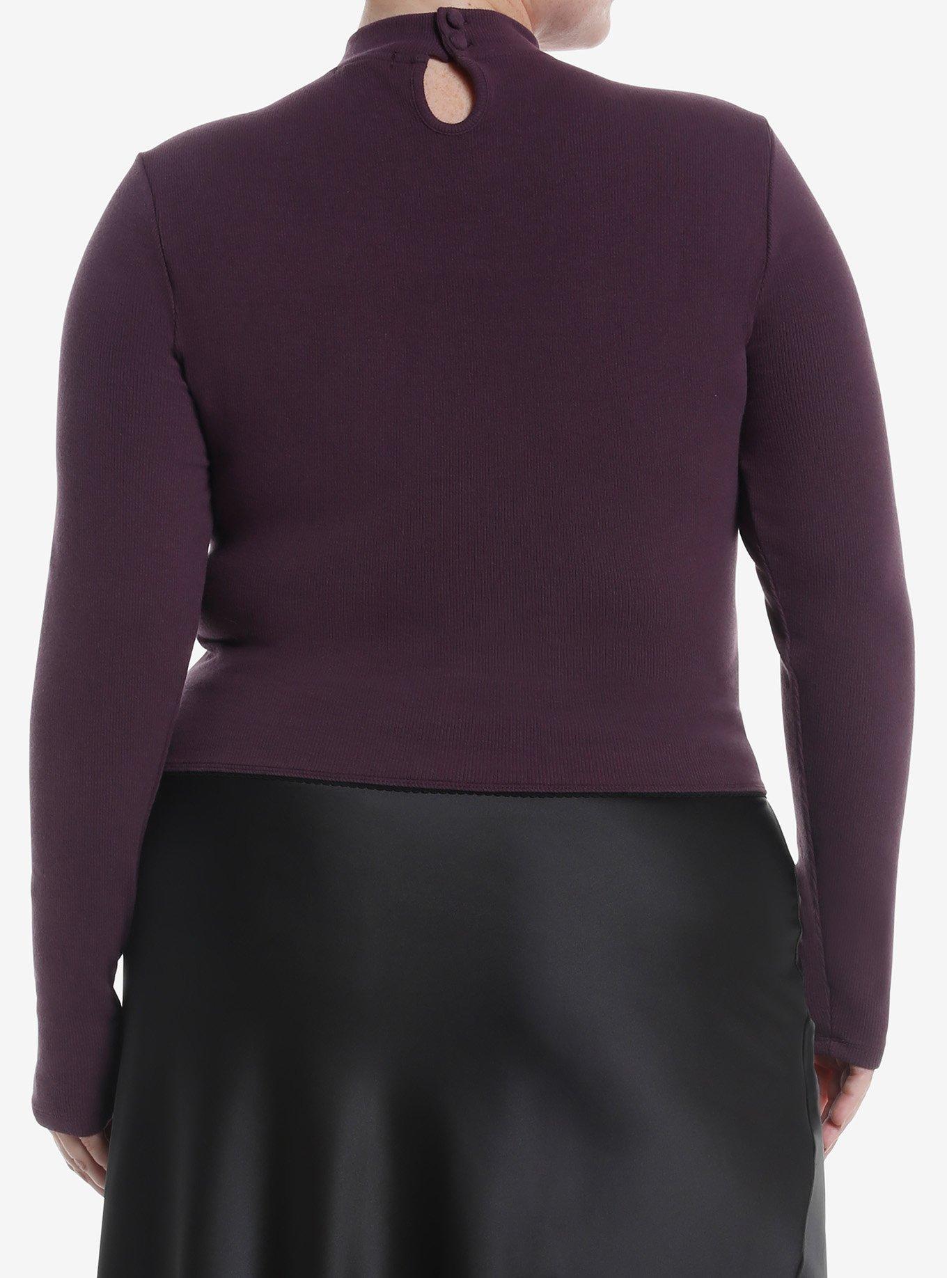 Cosmic Aura Purple Mock Neck Cutout Girls Long-Sleeve Top Plus Size, BLACK, alternate