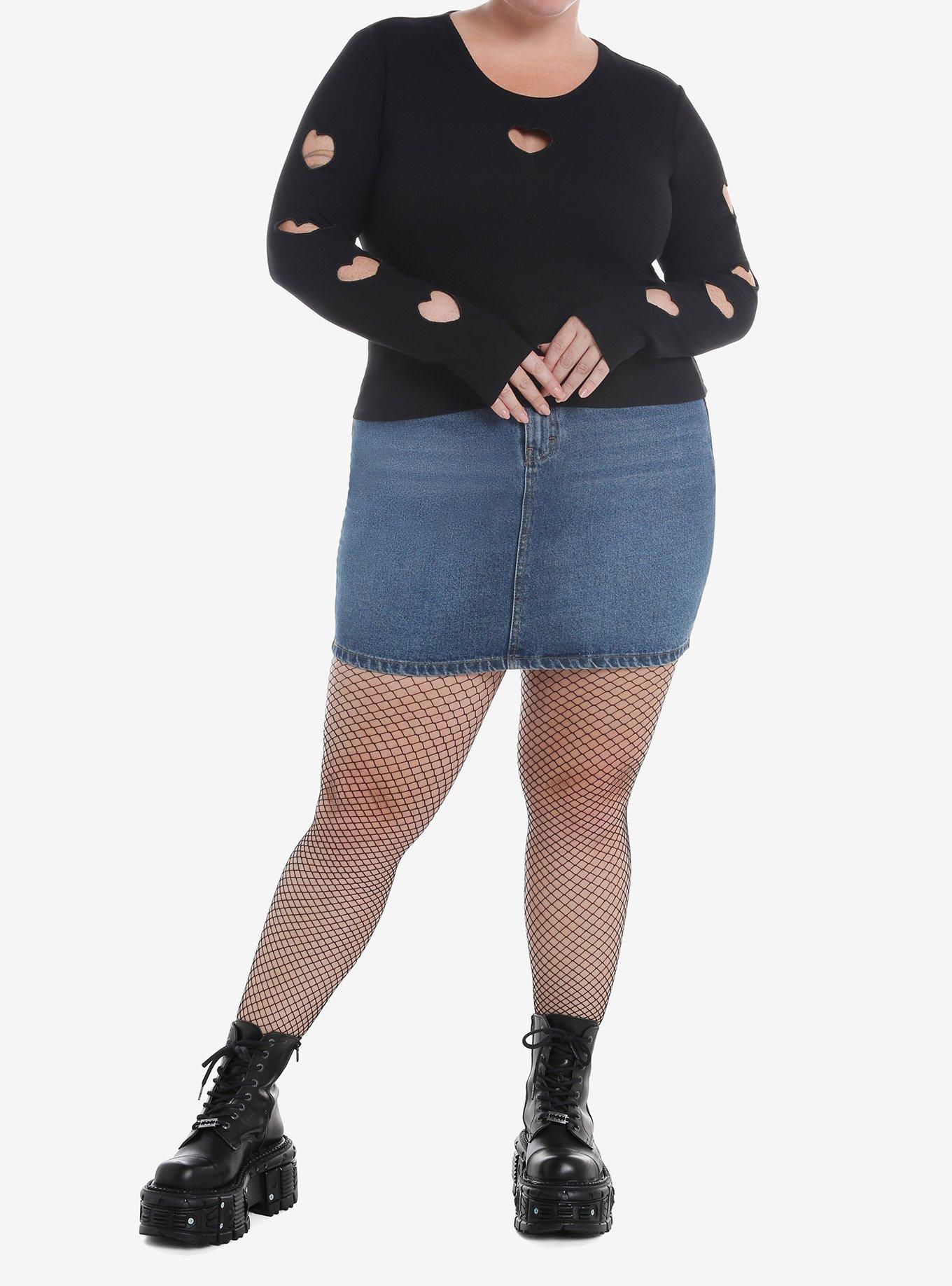 Black Hearts Cutout Girls Long-Sleeve Top Plus Size, , hi-res