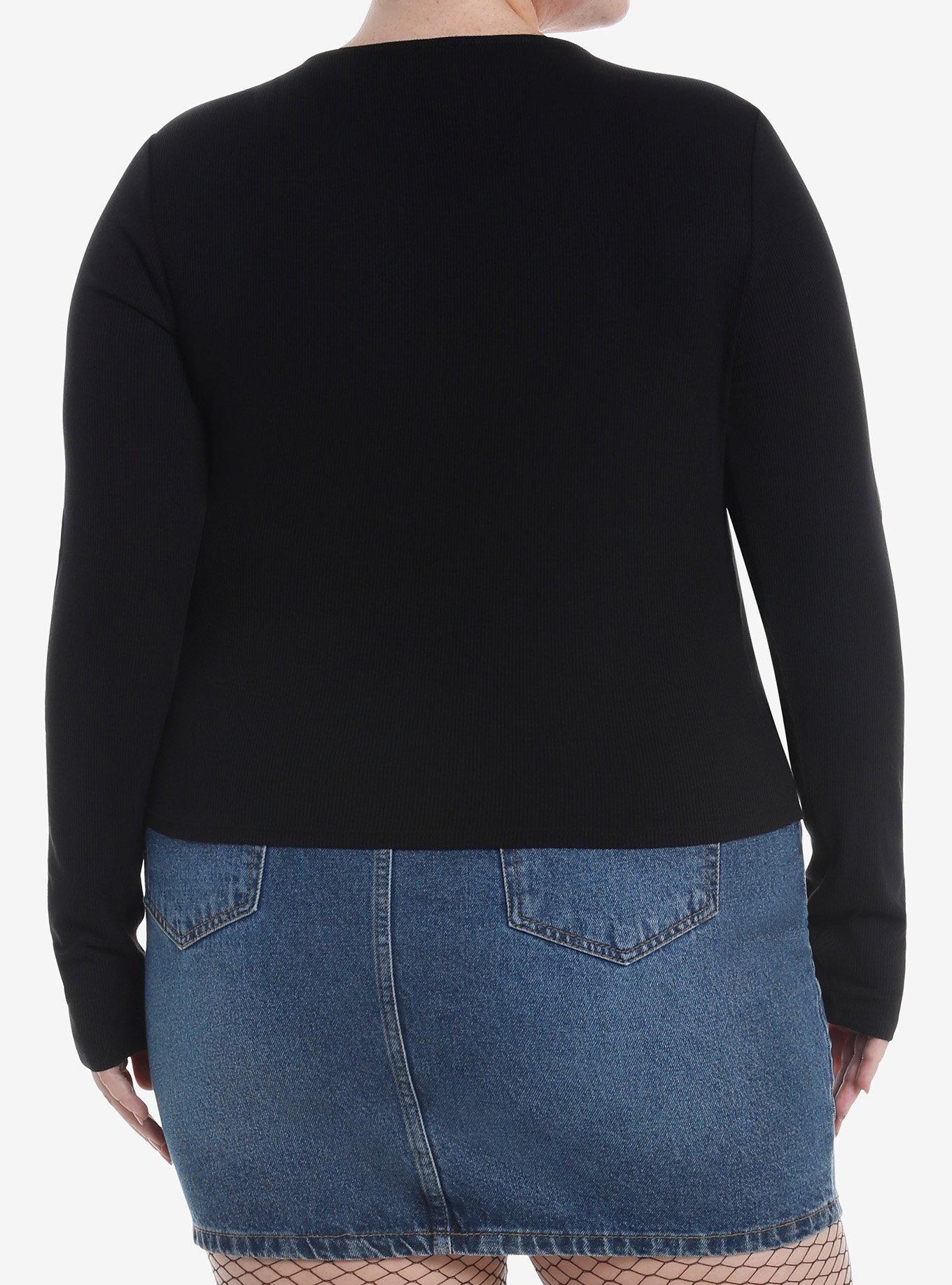 Black Hearts Cutout Girls Long-Sleeve Top Plus Size, BLACK, alternate