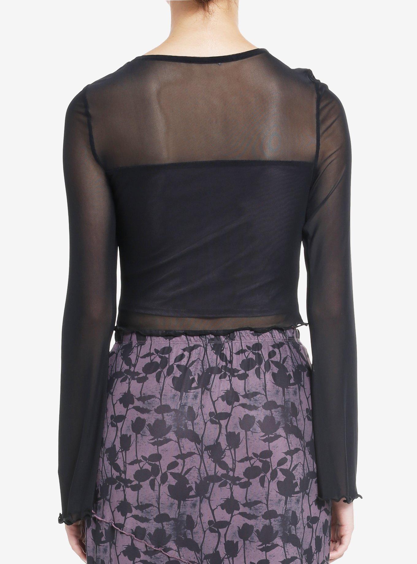 Cosmic Aura Purple & Black Mesh Tie-Front Girls Long-Sleeve Top, PURPLE, alternate