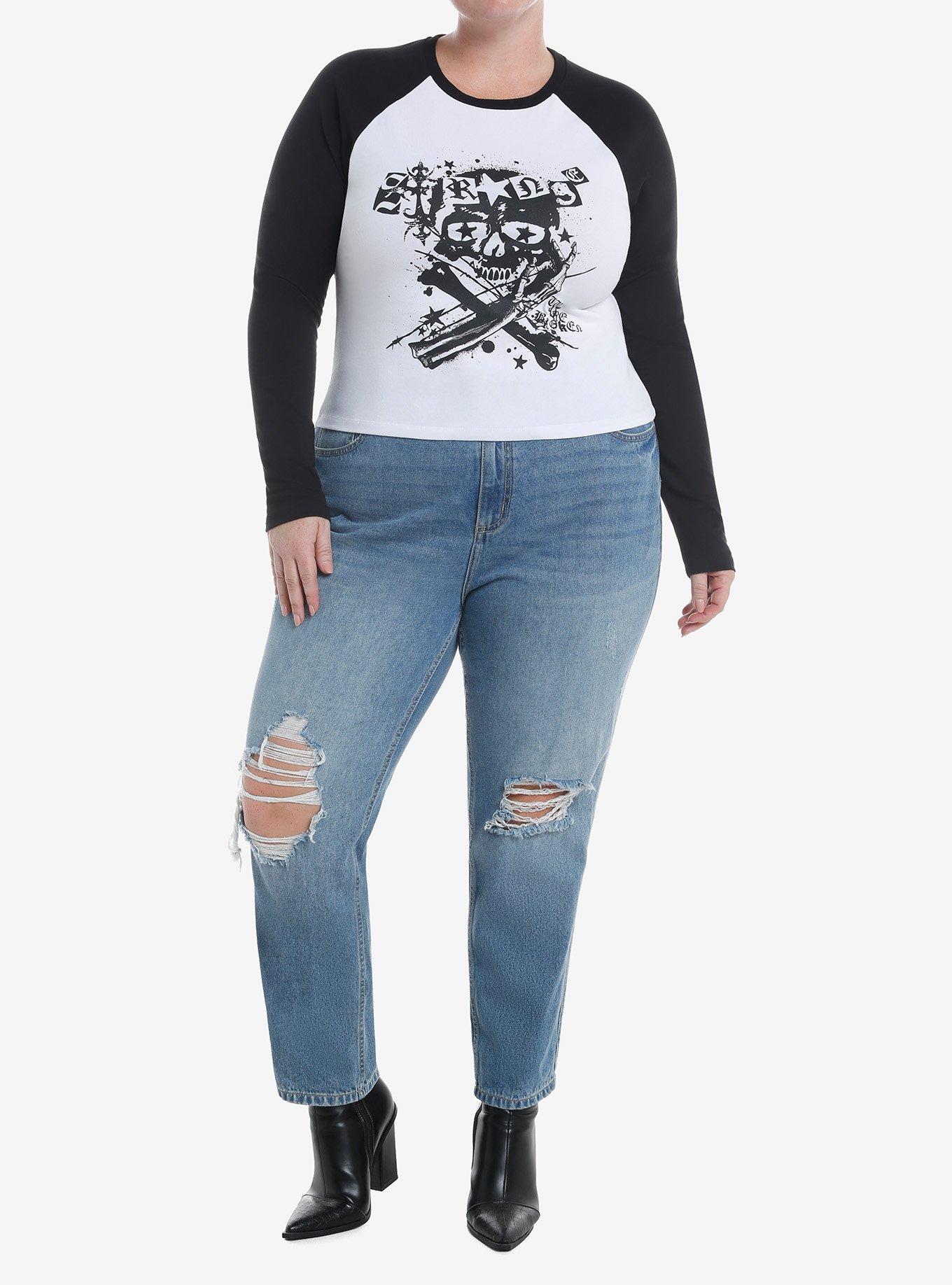 Strange Skull Girls Crop Raglan Long-Sleeve T-Shirt Plus Size, , hi-res