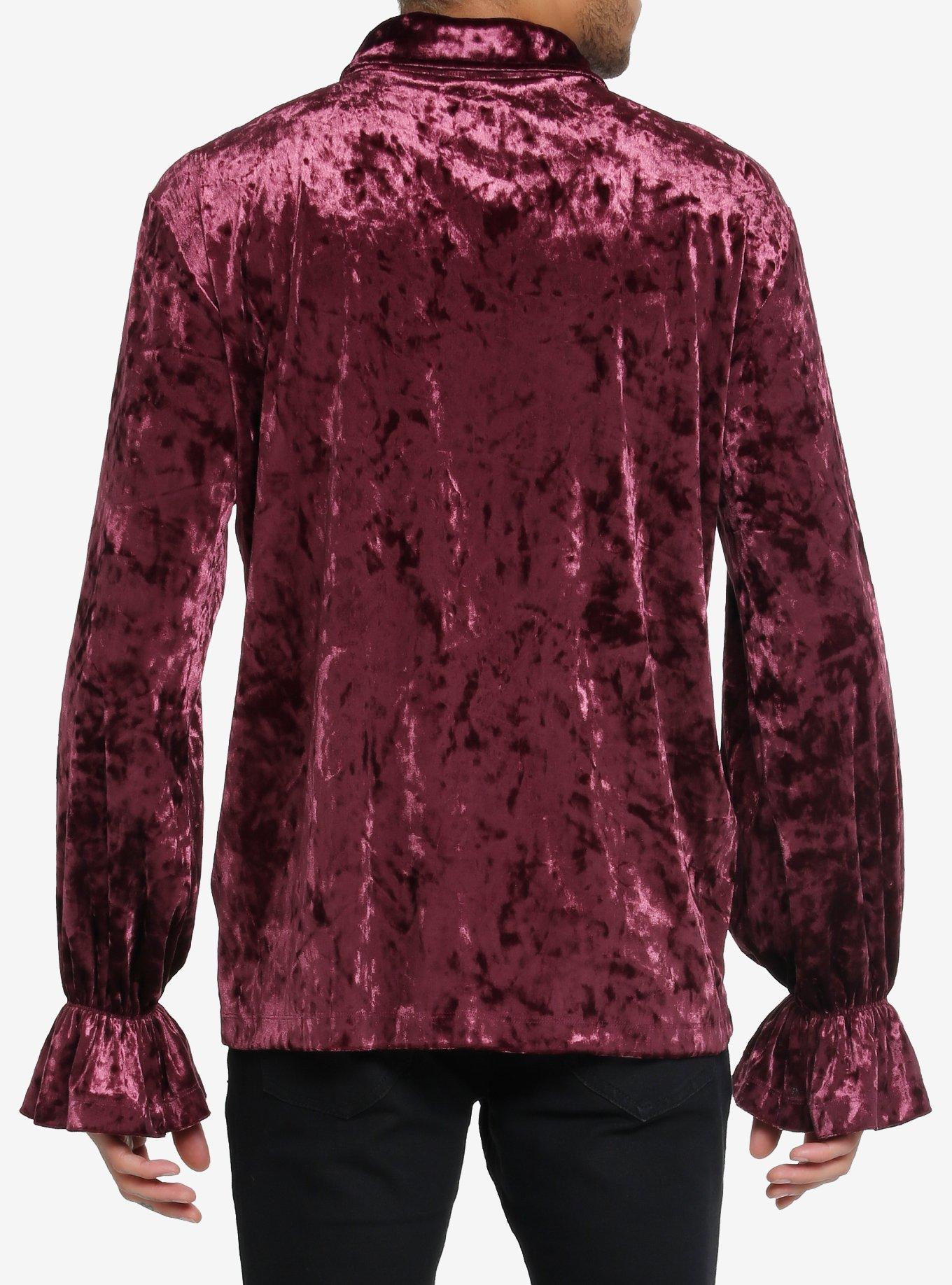 Social Collision Dark Purple Velvet Ruffle Long-Sleeve Top, MULTI, alternate