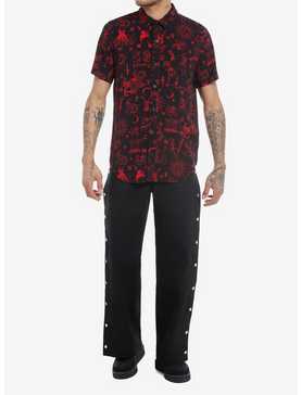 Social Collision Ancient Monsters Allover Print Woven Button-Up, , hi-res