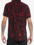 Social Collision Ancient Monsters Allover Print Woven Button-Up, RED, alternate