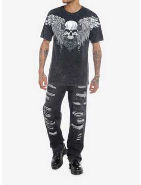 Social Collision Metal Foil Skull Dark Wash T-Shirt, , hi-res