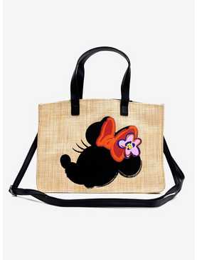 Disney Minnie Mouse Embroidered Bow Straw Tote Bag