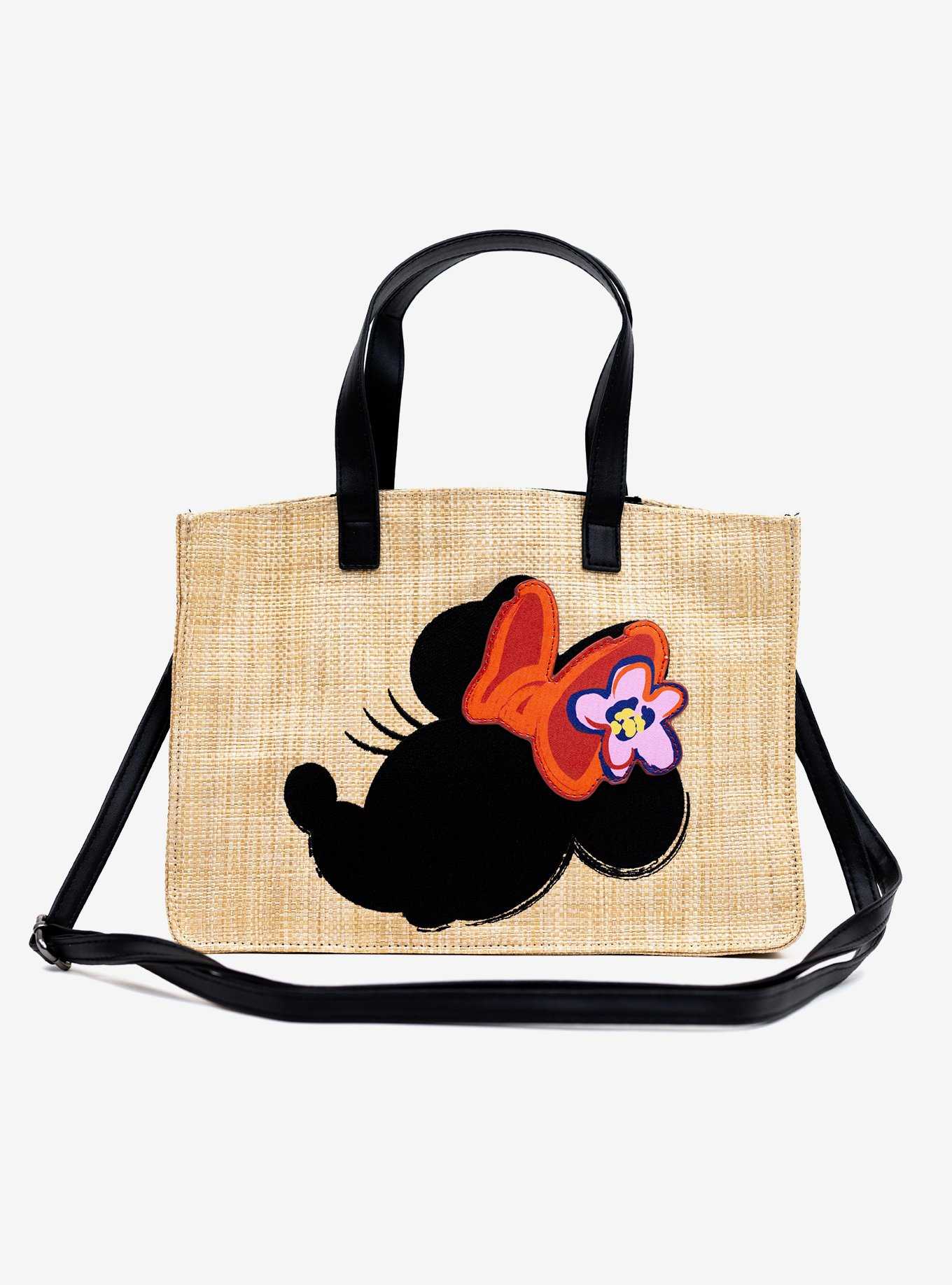 Disney Minnie Mouse Embroidered Bow Straw Tote Bag, , hi-res