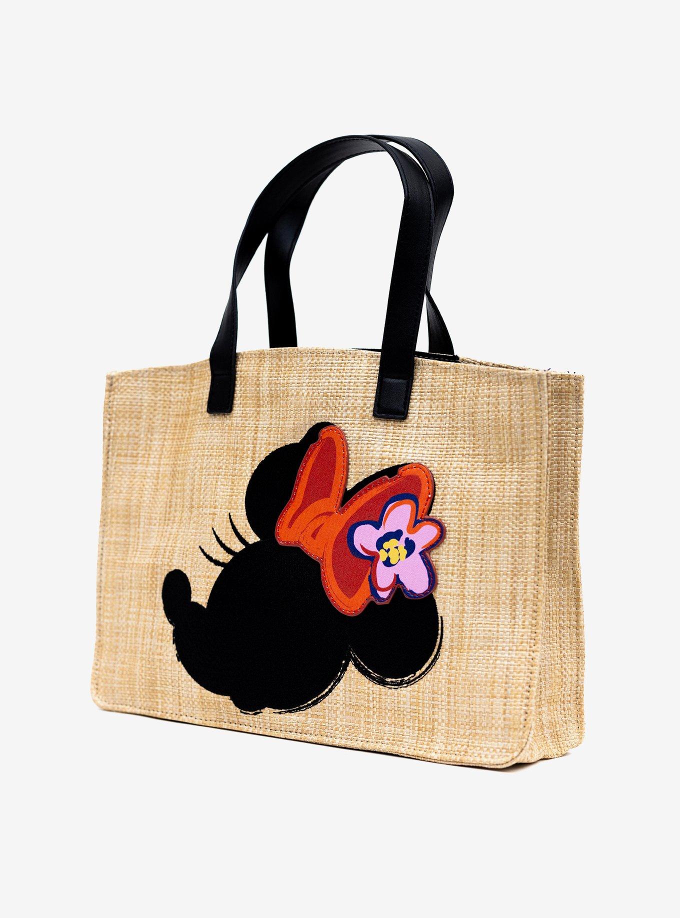 Disney Minnie Mouse Embroidered Bow Straw Tote Bag, , alternate