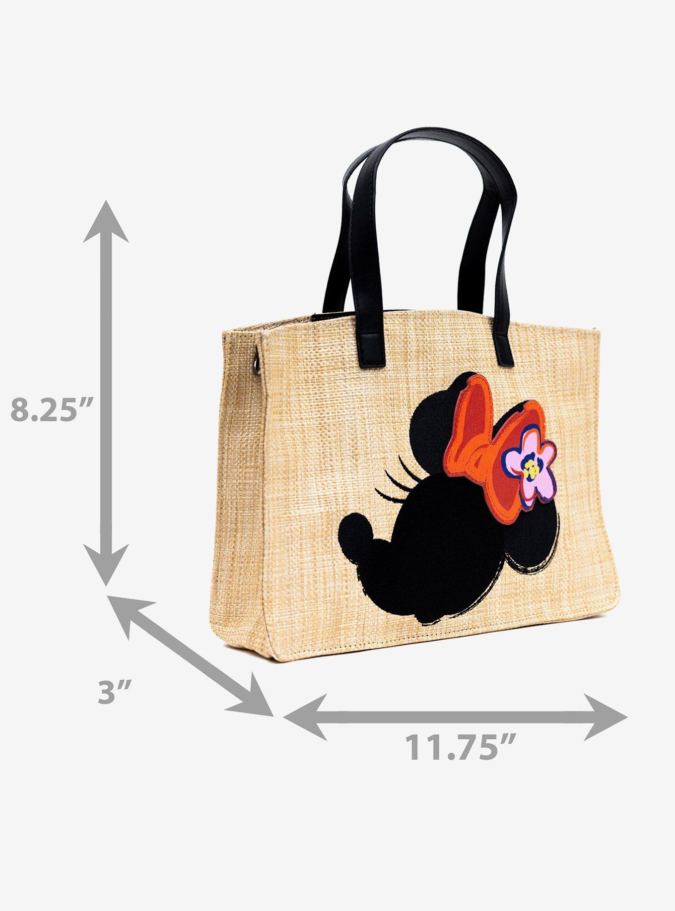 Disney Minnie Mouse Embroidered Bow Straw Tote Bag, , alternate