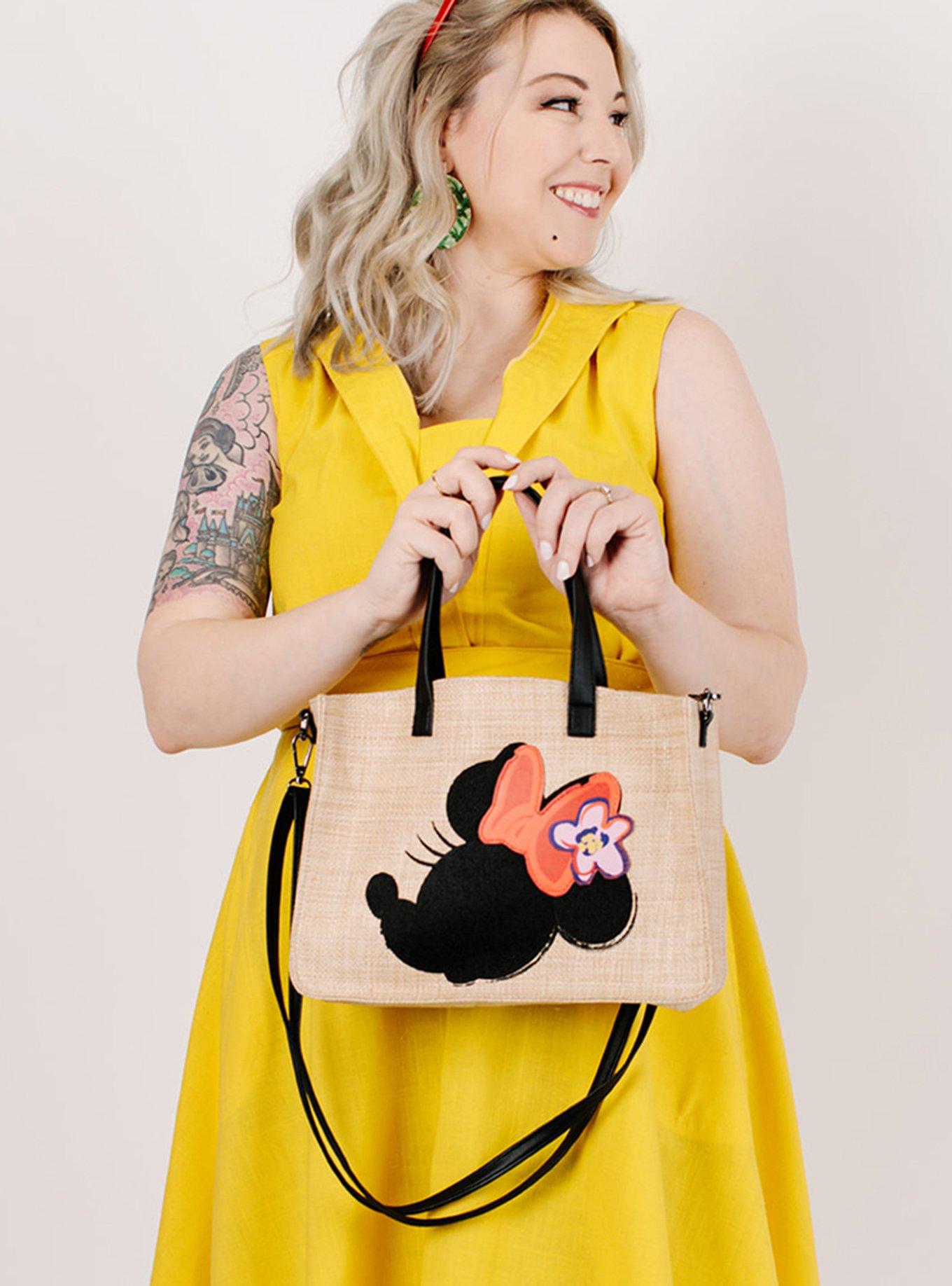 Disney Minnie Mouse Embroidered Bow Straw Tote Bag, , alternate