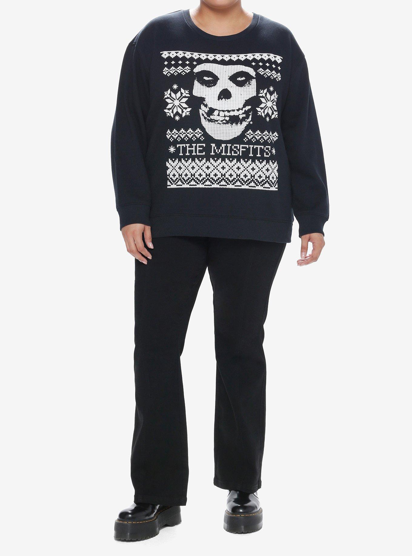 Misfits Fair Isle Fiend Skull Girls Sweatshirt Plus Size, BLACK, alternate