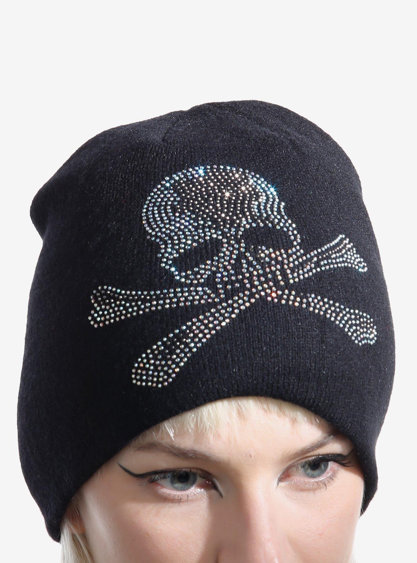 Rhinestone Skull & Crossbones Beanie, , alternate